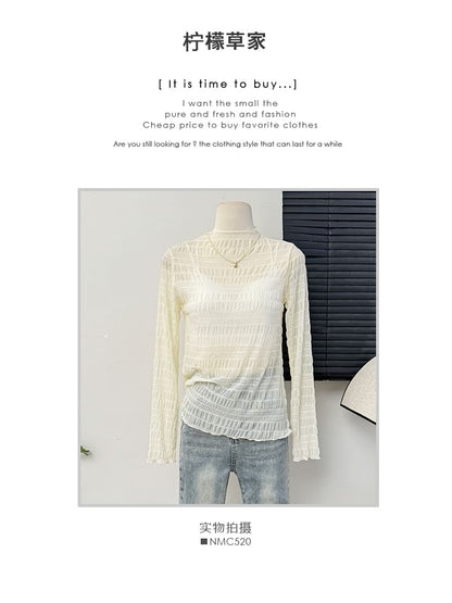 Sheer Mock Neck Lace Top