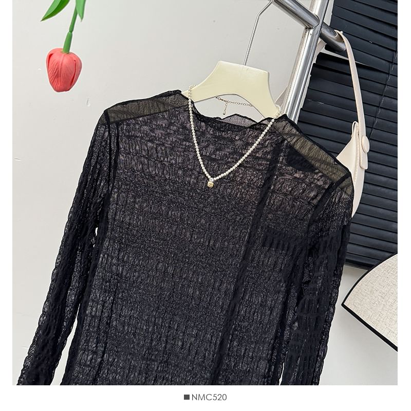 Sheer Mock Neck Lace Top
