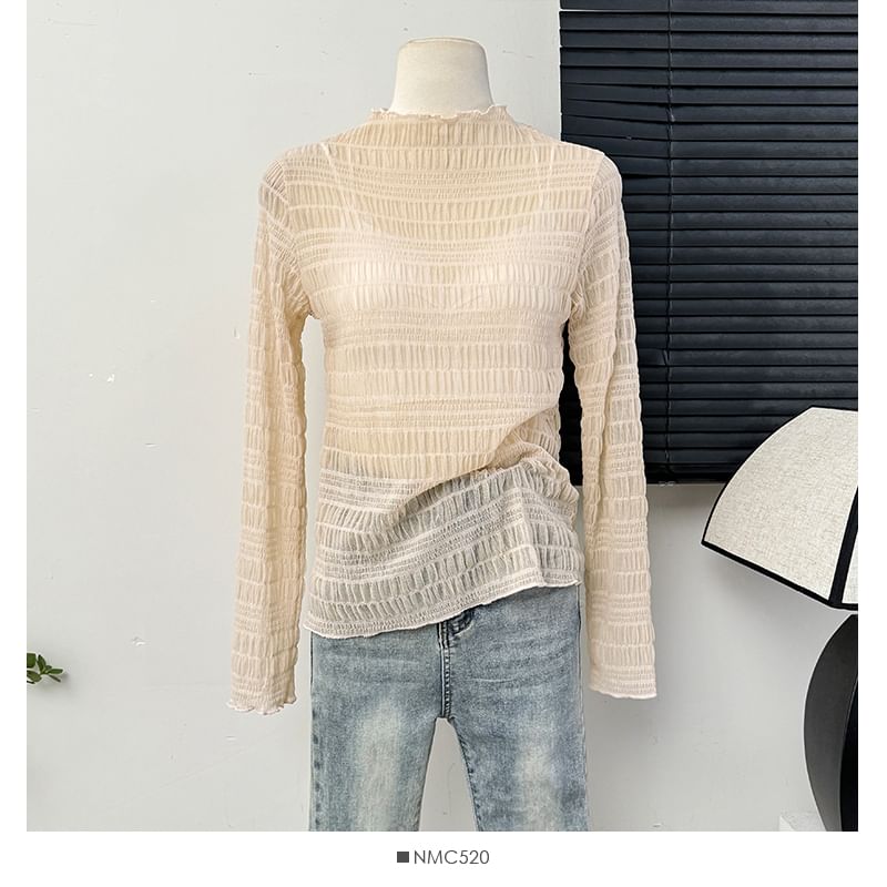 Sheer Mock Neck Lace Top
