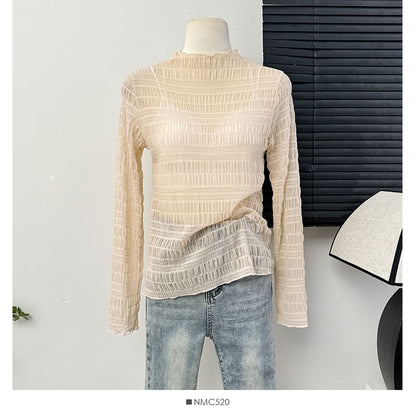 Sheer Mock Neck Lace Top