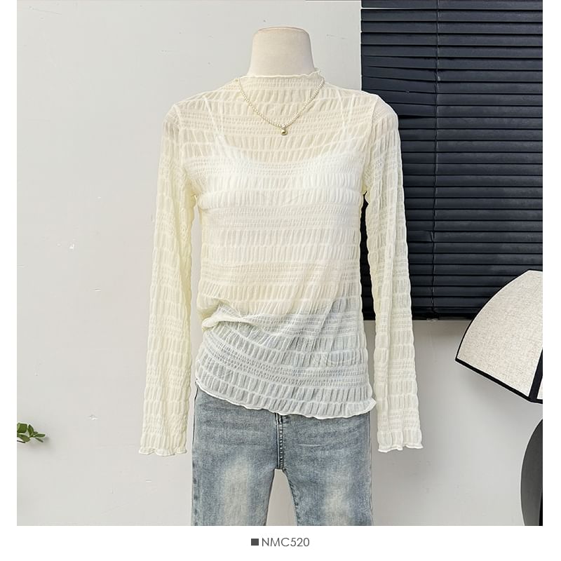 Sheer Mock Neck Lace Top
