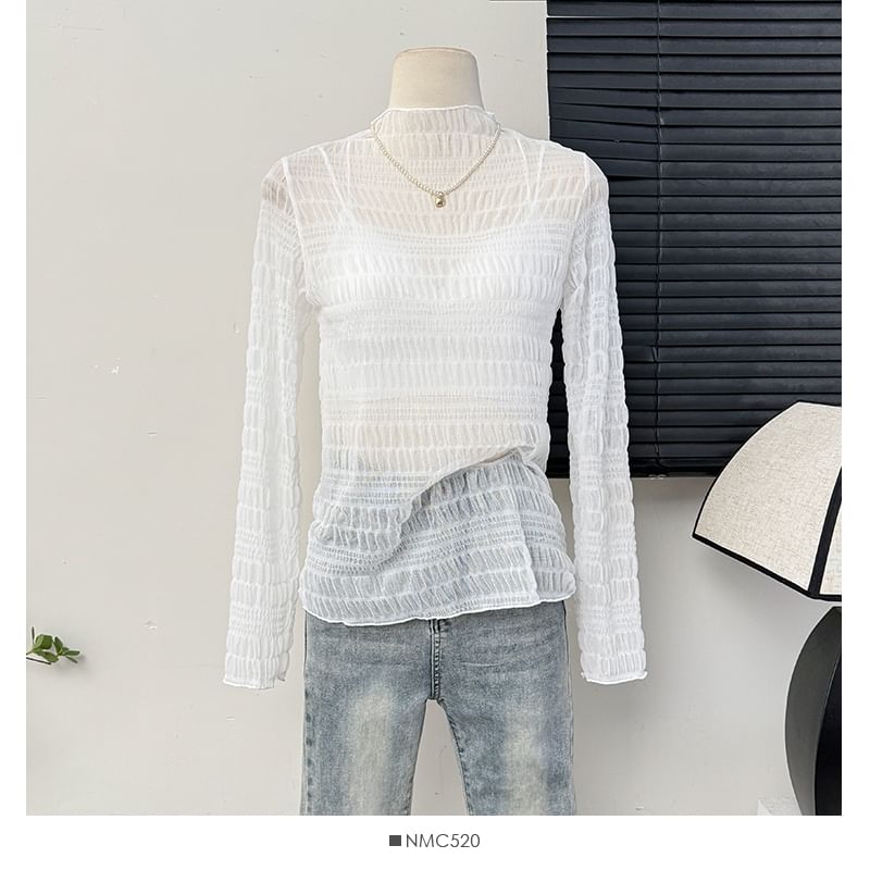 Sheer Mock Neck Lace Top