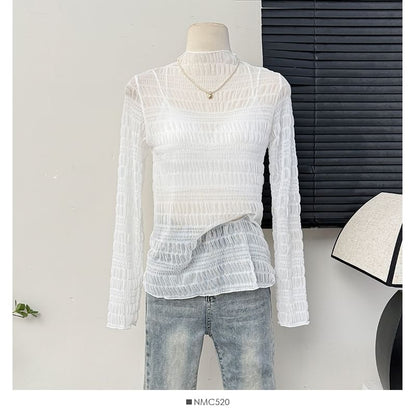 Sheer Mock Neck Lace Top