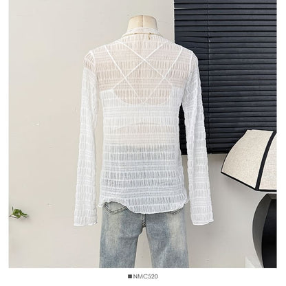 Sheer Mock Neck Lace Top