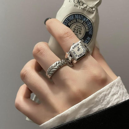 Roman Numeral Open Ring - Stainless Steel Wheat Design