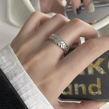 Roman Numeral Open Ring - Stainless Steel Wheat Design