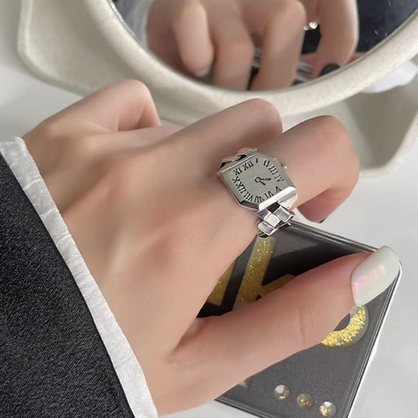 Roman Numeral Open Ring - Stainless Steel Wheat Design