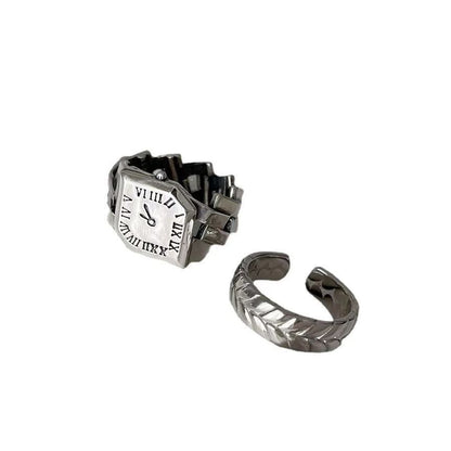 Roman Numeral Open Ring - Stainless Steel Wheat Design