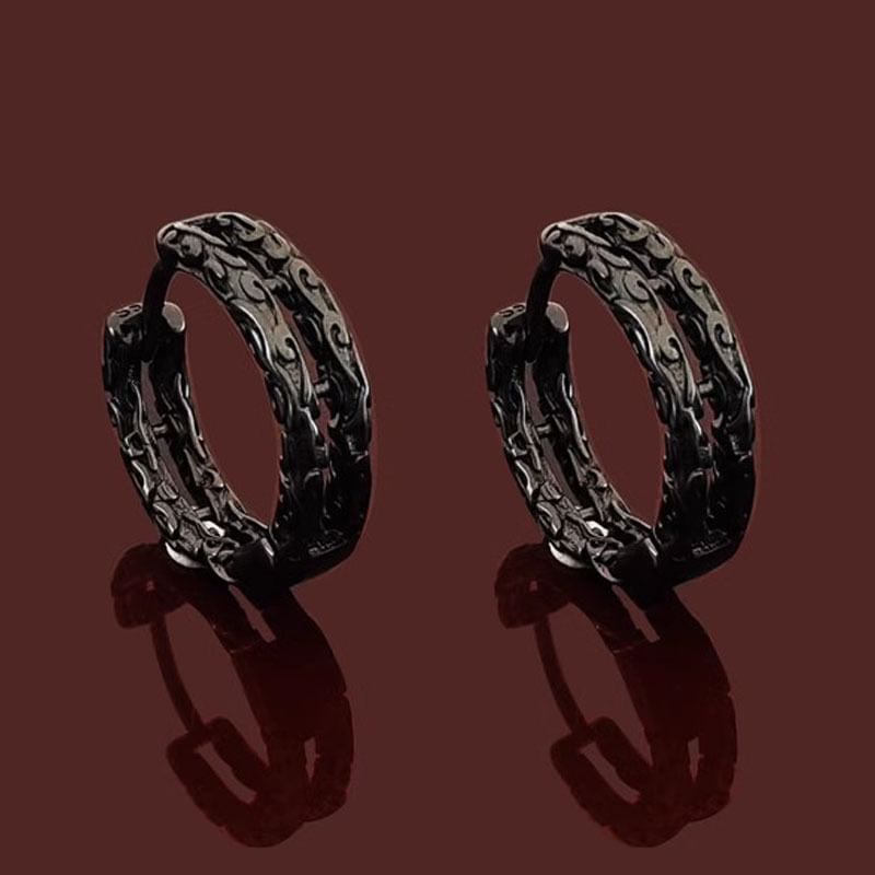 Textured Silver Hoop Earrings - Stainless Steel