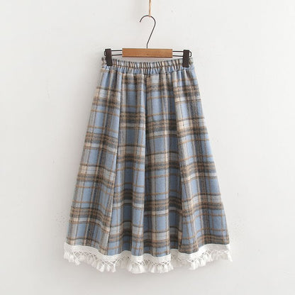 Plaid Midi A-Line Skirt with High Waist
