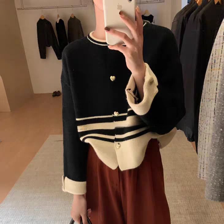 Striped Button-Up Cardigan