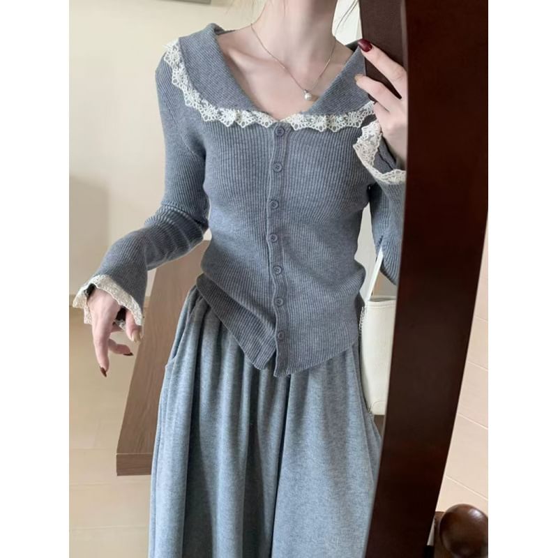 Lace Trim Collar Long Sleeve Cardigan