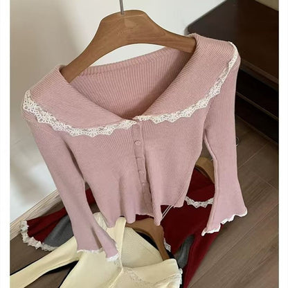 Lace Trim Collar Long Sleeve Cardigan
