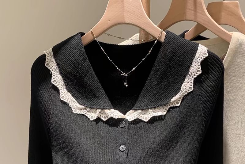 Lace Trim Collar Long Sleeve Cardigan