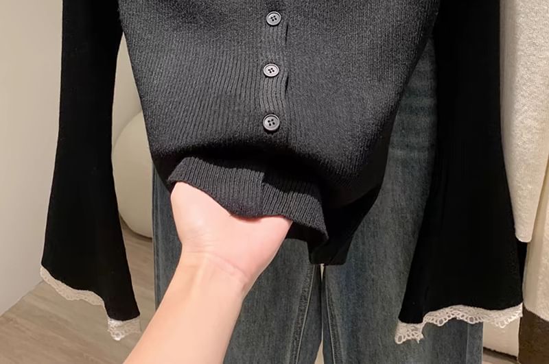 Lace Trim Collar Long Sleeve Cardigan