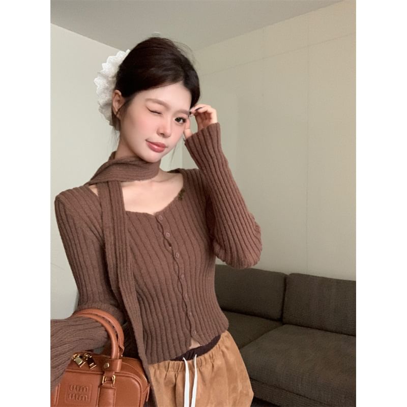 Ribbed Square Neck Knit Sweater