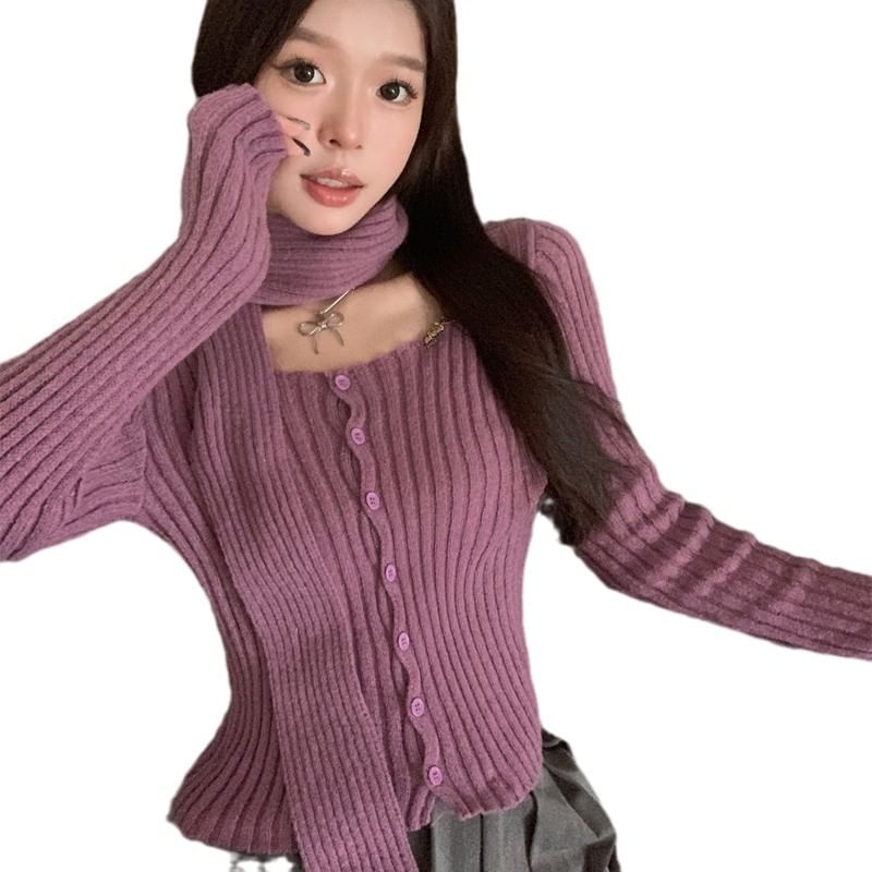 Ribbed Square Neck Knit Sweater