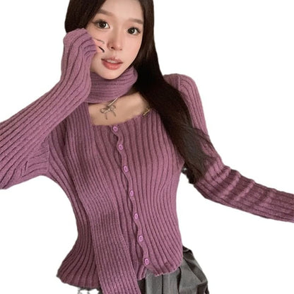 Ribbed Square Neck Knit Sweater