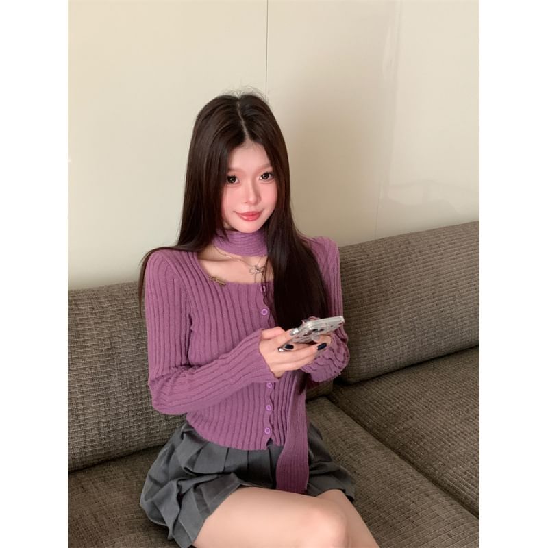 Ribbed Square Neck Knit Sweater
