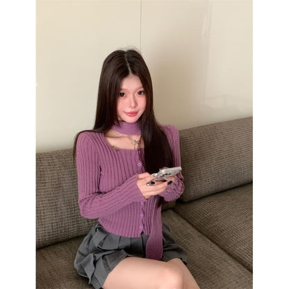 Ribbed Square Neck Knit Sweater