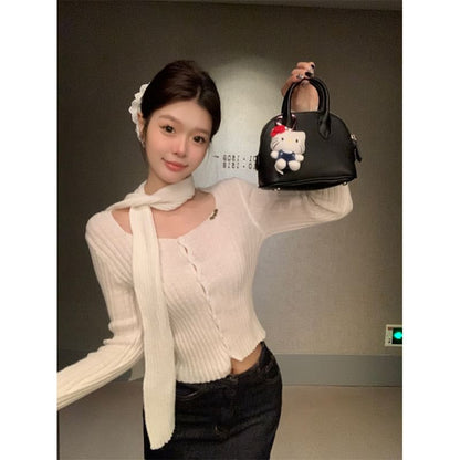 Ribbed Square Neck Knit Sweater