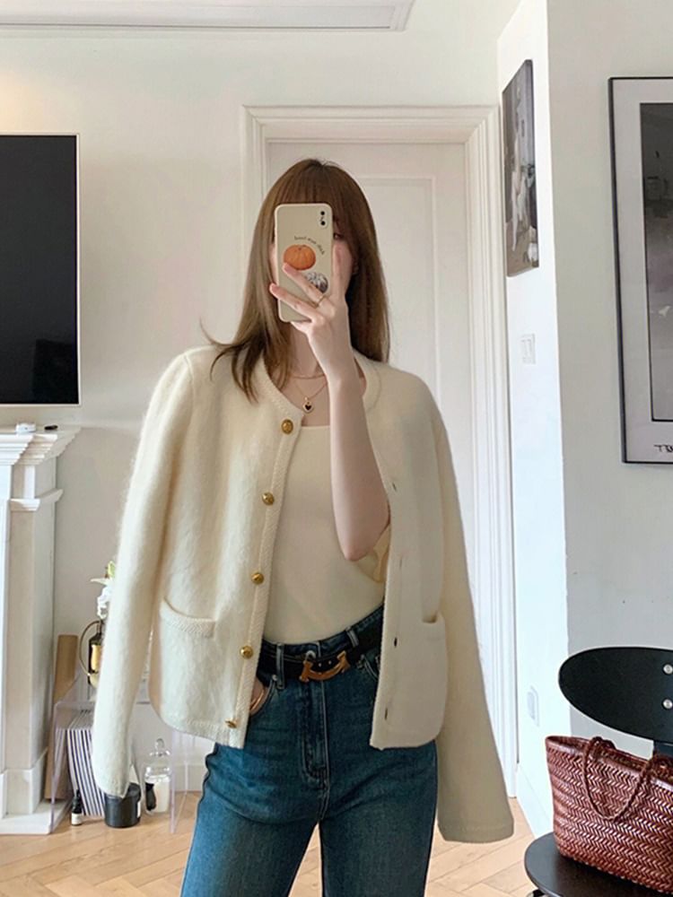 Round Neck Button-Up Cardigan / Square Neck Tank Top