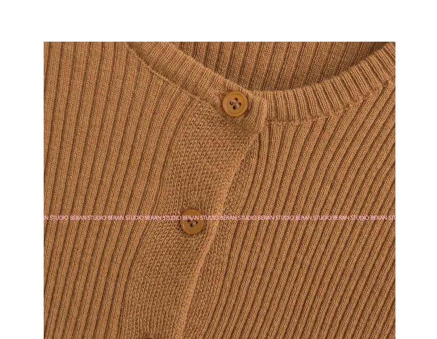 Round Neck Plain Ribbed Cardigan
