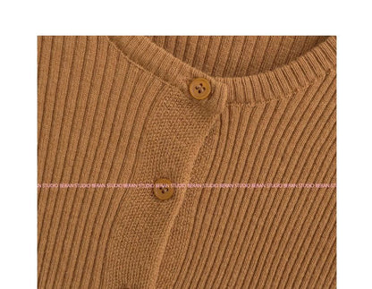 Round Neck Plain Ribbed Cardigan