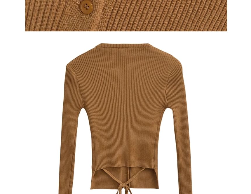 Round Neck Plain Ribbed Cardigan