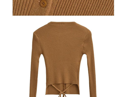 Round Neck Plain Ribbed Cardigan