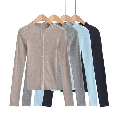 Crew Neck Plain Button Down Knitted Cardigan