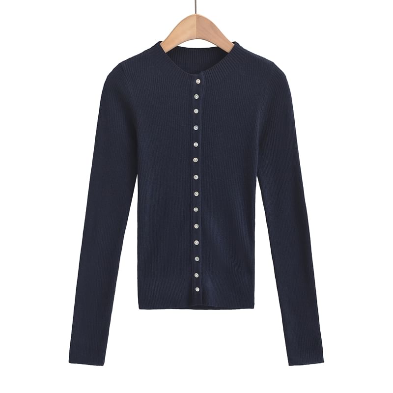 Crew Neck Plain Button Down Knitted Cardigan