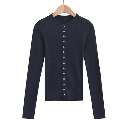 Crew Neck Plain Button Down Knitted Cardigan