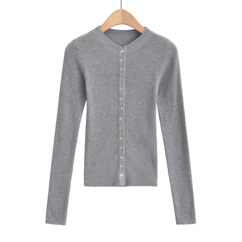Crew Neck Plain Button Down Knitted Cardigan