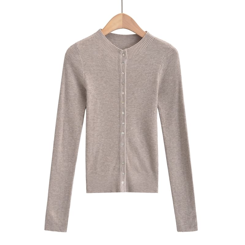 Crew Neck Plain Button Down Knitted Cardigan