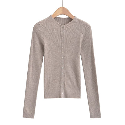 Crew Neck Plain Button Down Knitted Cardigan