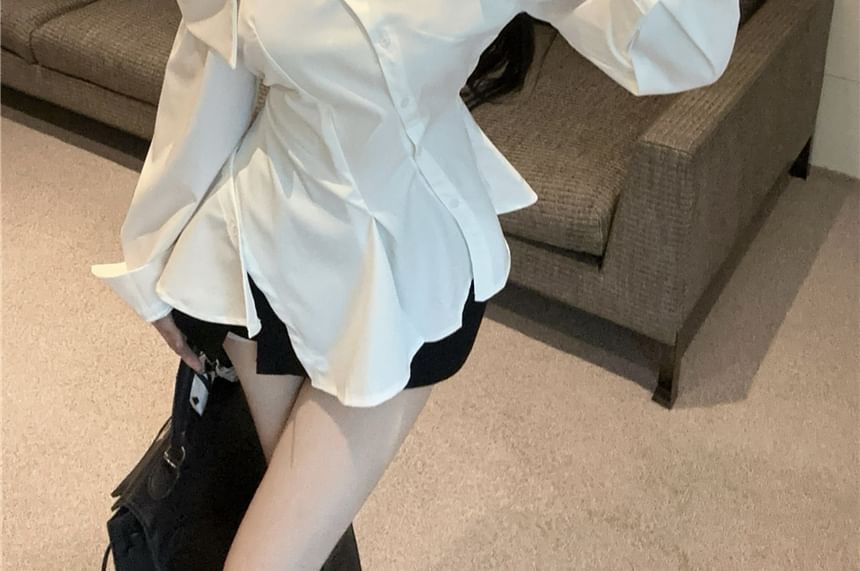 Cold Shoulder Lace Trim Ruffle Hem Shirt