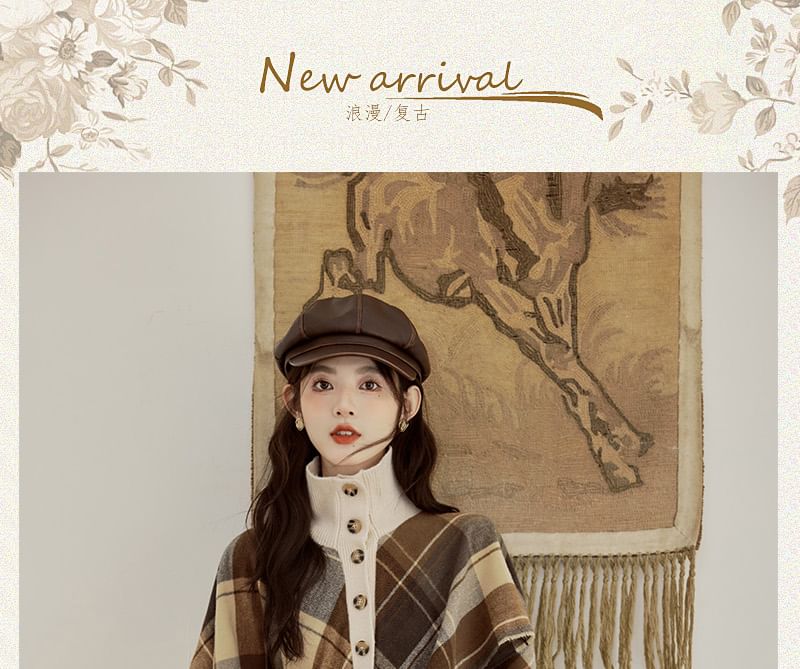 Mock Two-Piece Turtleneck Plaid Knit Top & Midi A-Line Skirt Set