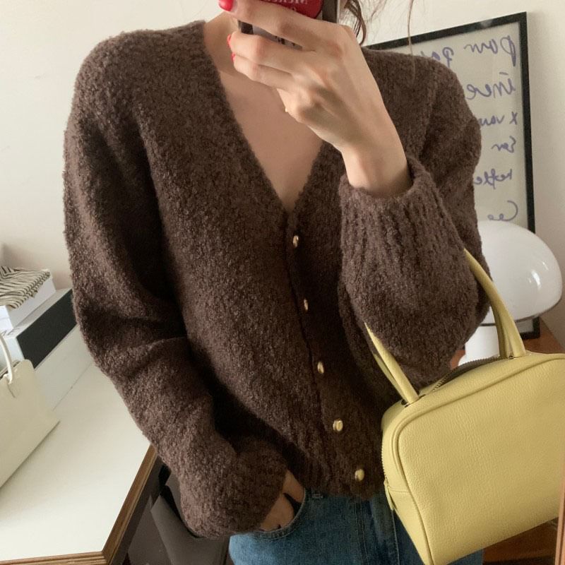 V-Neck Plain Crop Cardigan