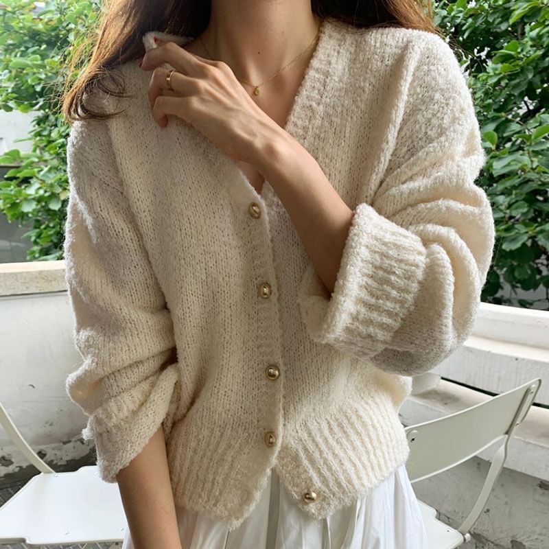 V-Neck Plain Crop Cardigan
