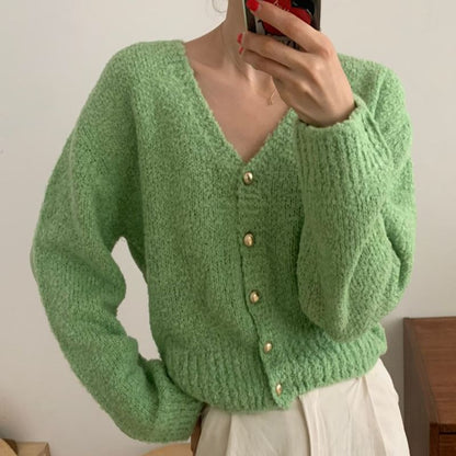 V-Neck Plain Crop Cardigan