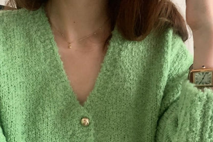V-Neck Plain Crop Cardigan