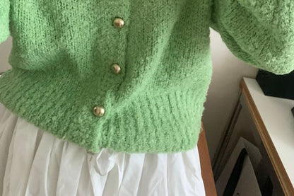 V-Neck Plain Crop Cardigan