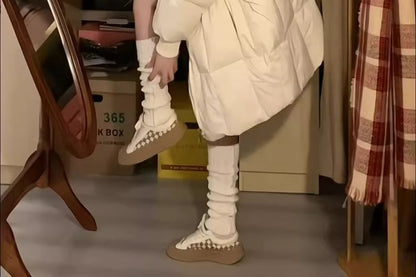 Stand Collar Plain Zip-Up Long Puffer Coat