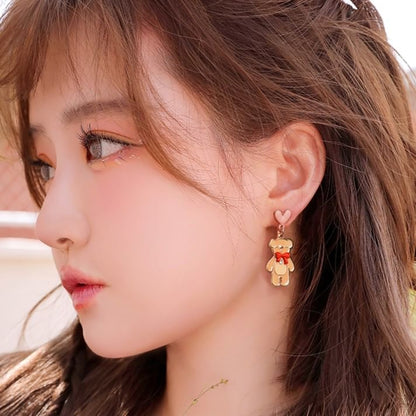 Bear Drop Heart Earring