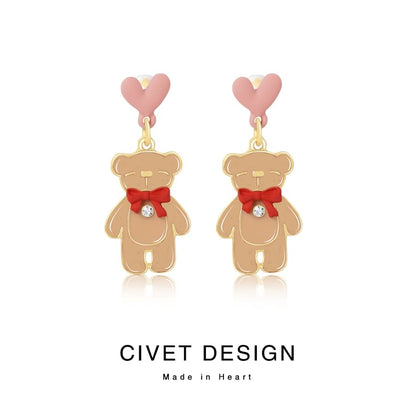 Bear Drop Heart Earring