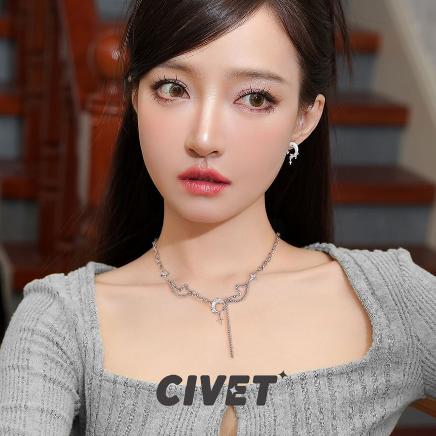 / Ear Rhinestone Alloy Cuff Moon Star Earring Drop