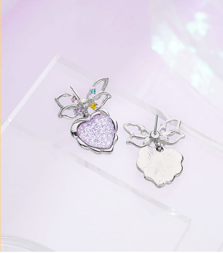 Alloy Drop Bow Heart Earring