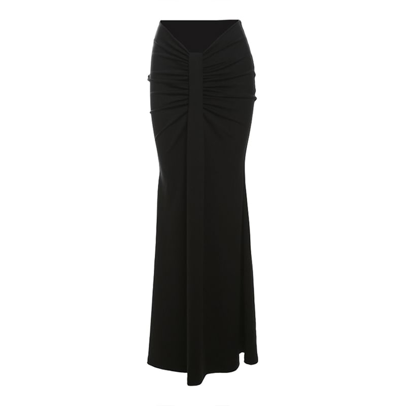 Mock Neck Asymmetrical Lace Crop Top and Ruched Fishtail Skirt