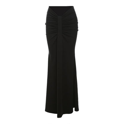 Mock Neck Asymmetrical Lace Crop Top and Ruched Fishtail Skirt